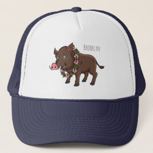 Cute cartoon wild boar and flowers truckerkappe