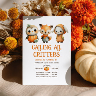Cute Cartoon Woodland Animals Fall Kids' Birthday Einladung