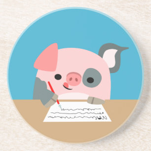 Cute Cartoon Writing Pig Coaster Sandstein Untersetzer