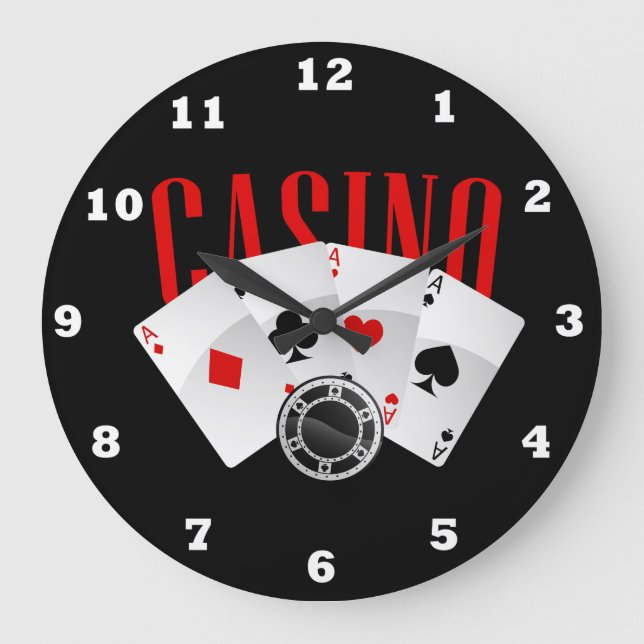 Cute Casino cards chips Gameroom decor clock Große Wanduhr (Vorderseite)