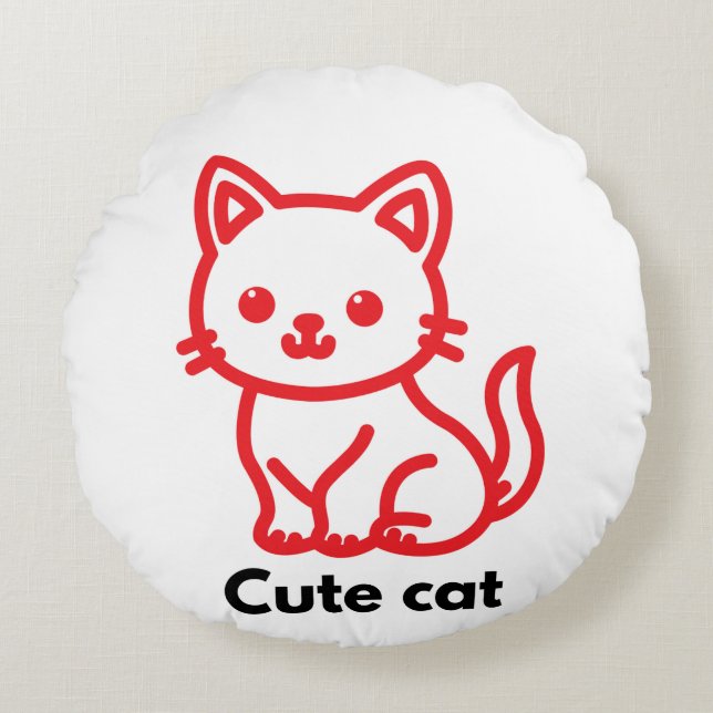 Cute Cat 16” Round Throw Pillow Rundes Kissen (Vorderseite)