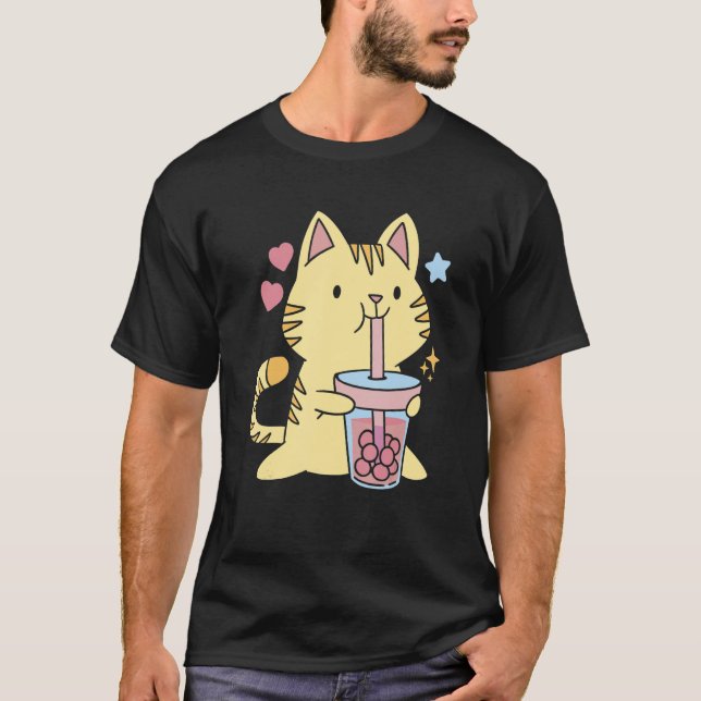 Cute Cat And Boba T-Shirt (Vorderseite)
