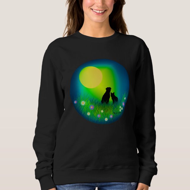 Cute Cat and Dog Friends Together Gazing up at the Sweatshirt (Vorderseite)