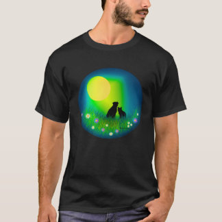 Cute Cat and Dog Friends Together Gazing up at the T-Shirt