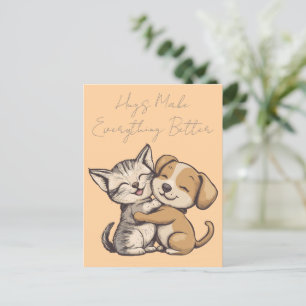 Cute cat and dog puppie best friends postkarte