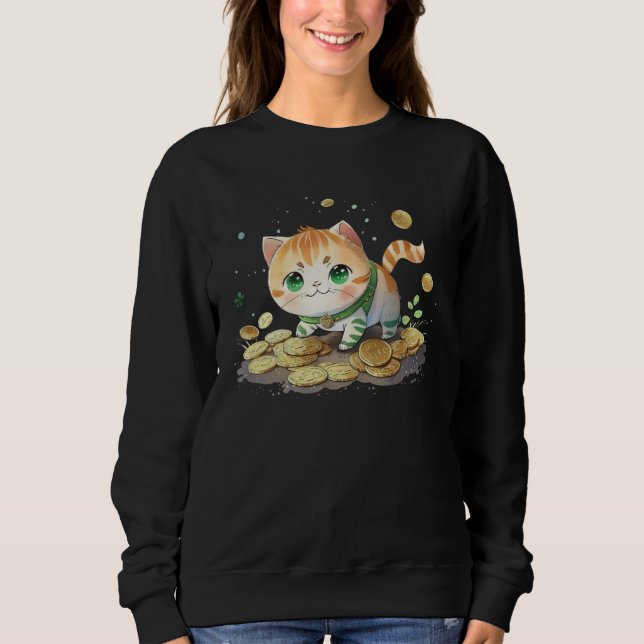 Cute Cat and Gold Coins St Patrick s Day Cat   2 Sweatshirt (Vorderseite)