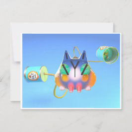 Cute cat and tin can telephone made from soup cans postkarte