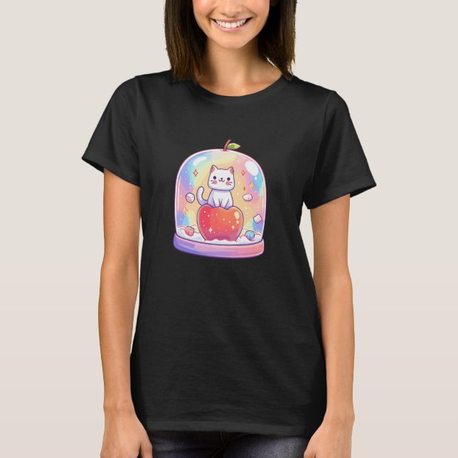 Cute Cat Apple Dome Pastel Rainbow T-Shirt (Vorderseite)