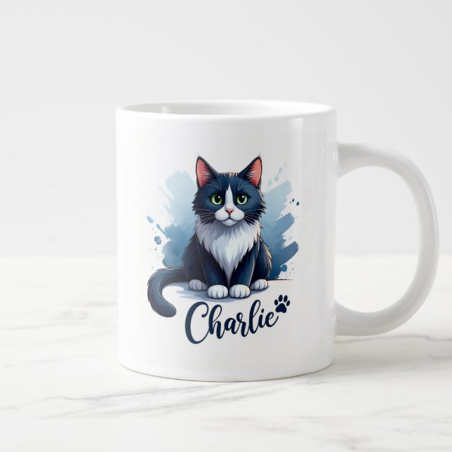 Cute Cat Artwork Mug – Gift for Animal Lovers Jumbo-Tasse (Rechts)