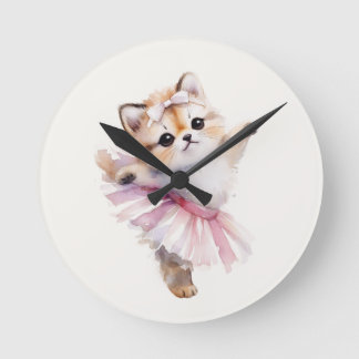 Cute Cat Ballerina Nursery Door Sign Personalized Runde Wanduhr