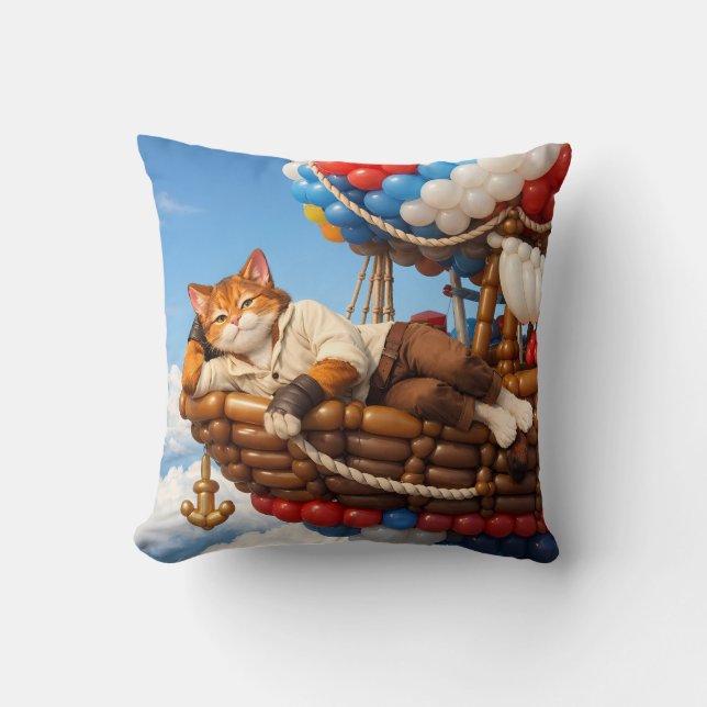 Cute Cat Balloon Adventure Kids Pillow Decor Kissen (Vorderseite)