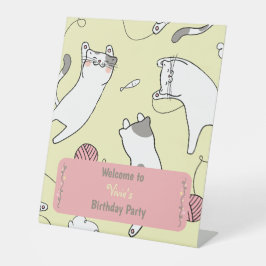 Cute Cat Birthday Party Welcome Sockelschild