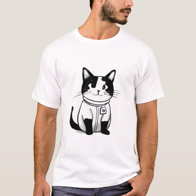 Cute Cat Black White T-Shirt (Vorderseite)