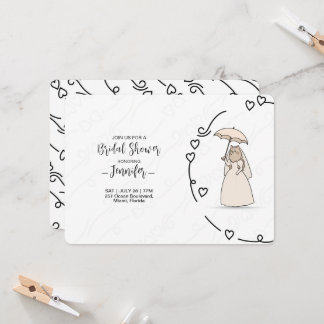 Cute Cat bride with elegant Hearts bridal shower Einladung