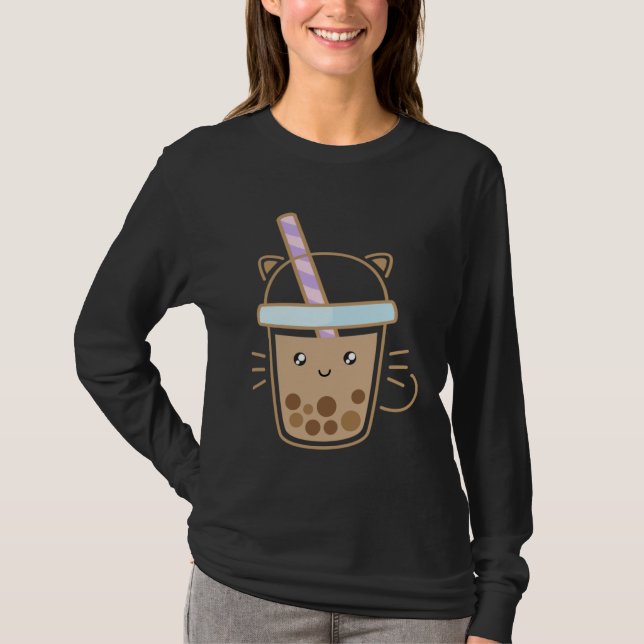 Cute Cat Bubble Boba Milk Tea Rainbow Bes Tea T-Shirt (Vorderseite)