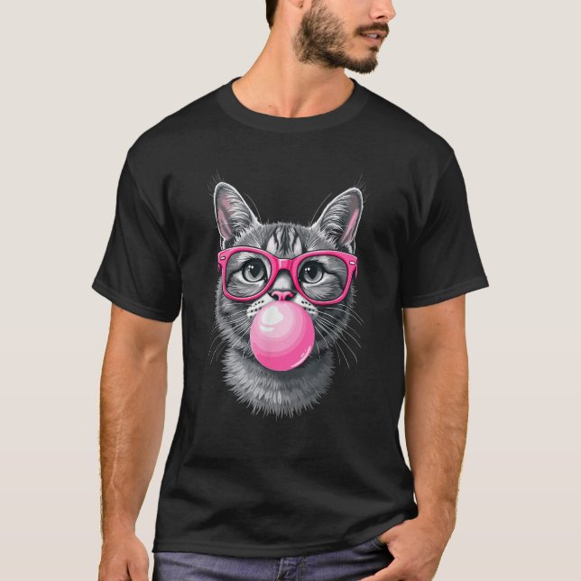 Cute Cat Chewing Bubble Gum Funny Cat Mom Cats Lov T-Shirt (Vorderseite)