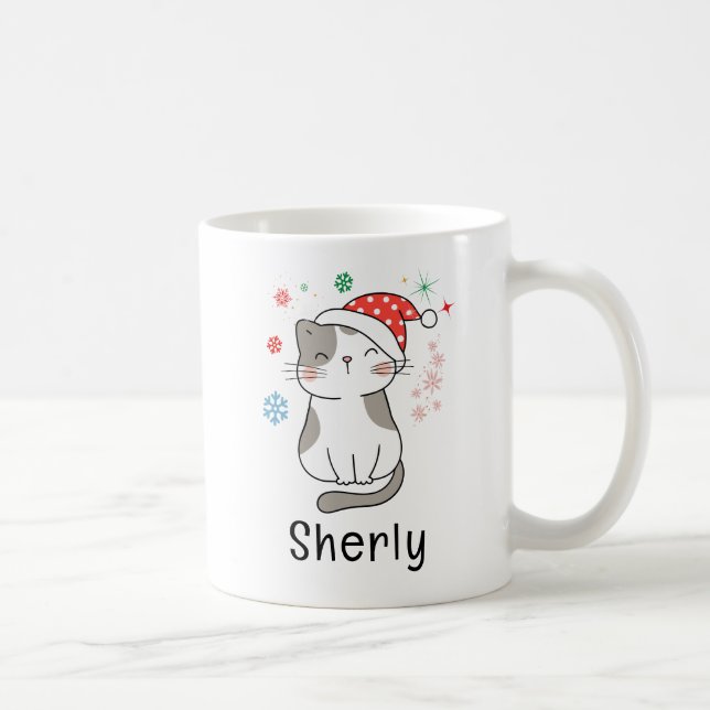 Cute Cat Christmas Custom Name Kaffeetasse (Rechts)