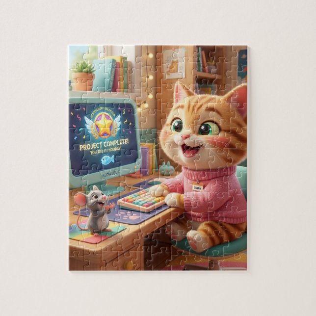 Cute Cat Coder Achievement Jigsaw Puzzle (Vertikal)