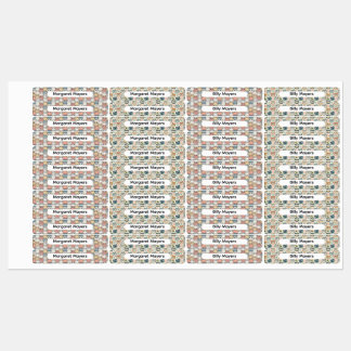 Cute Cat Collage Beige Blue Pink Pattern Name Etiketten