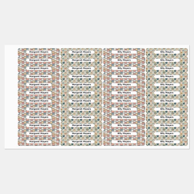 Cute Cat Collage Beige Blue Pink Pattern Name Etiketten (Blatt)