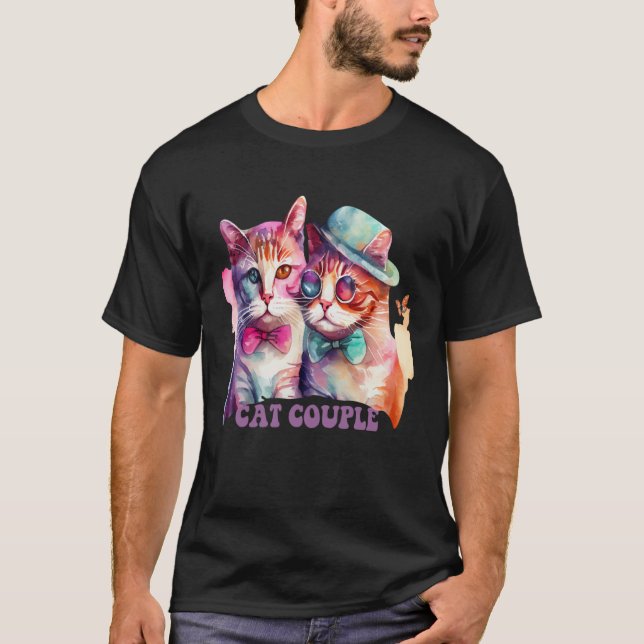 Cute Cat Couple With Hat And Glasses For Cat T-Shirt (Vorderseite)