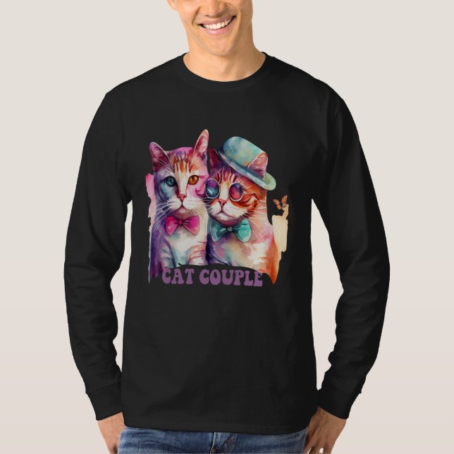 Cute Cat Couple With Hat And Glasses For Cat T-Shirt (Vorderseite)