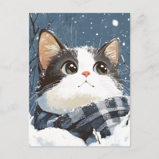 Cute cat cozy winter snow postkarte