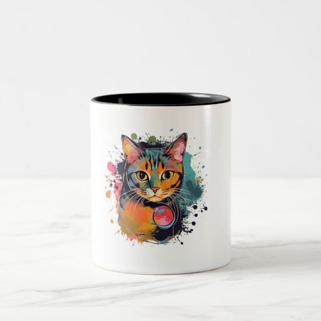 cute cat design  zweifarbige tasse (Mittel)