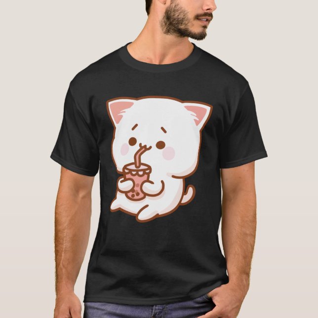 Cute Cat Driking Tea with bubbles T-Shirt (Vorderseite)