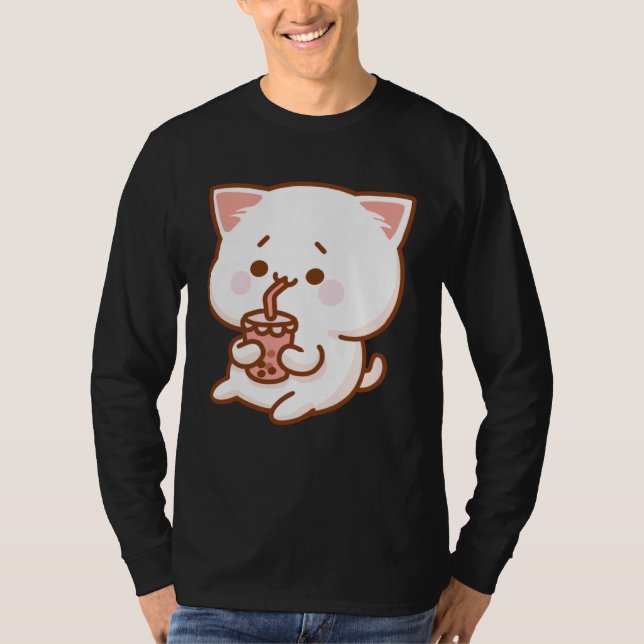 Cute Cat Driking Tea with bubbles T-Shirt (Vorderseite)