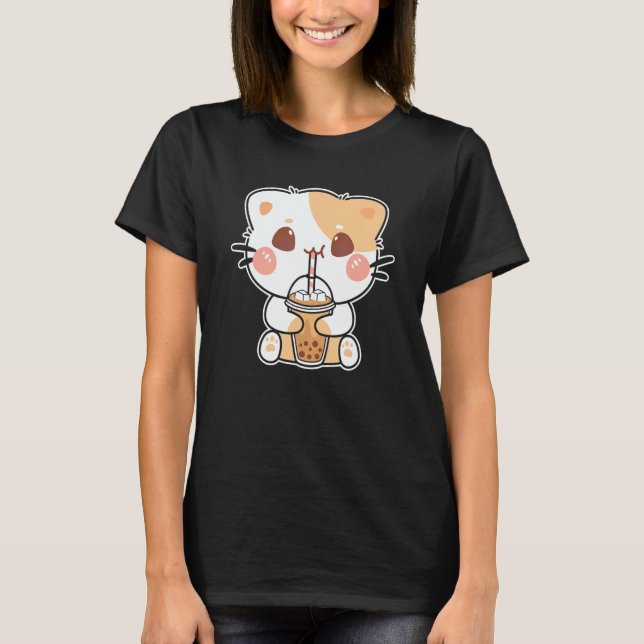 Cute Cat Drinking Boba T-Shirt (Vorderseite)