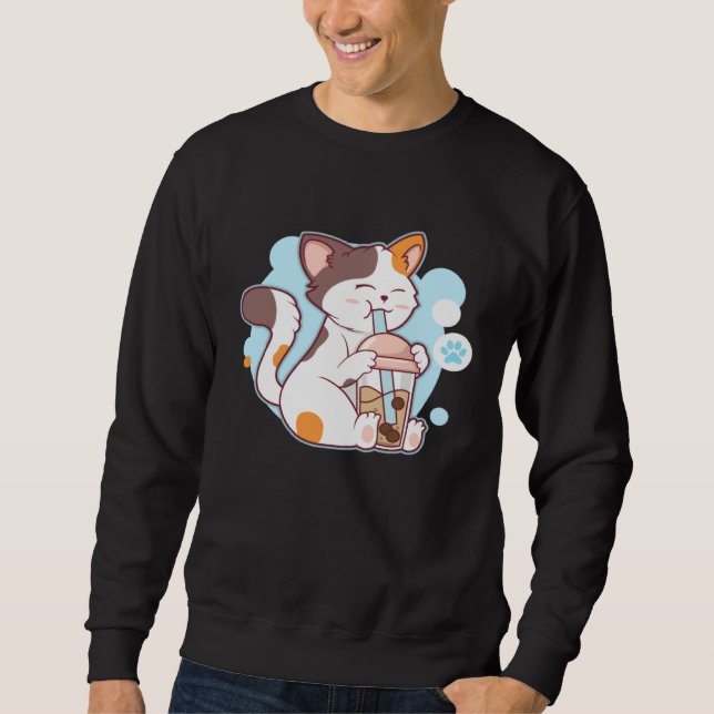 Cute Cat Drinking Bubble Tea  Tea  Costume Sweatshirt (Vorderseite)