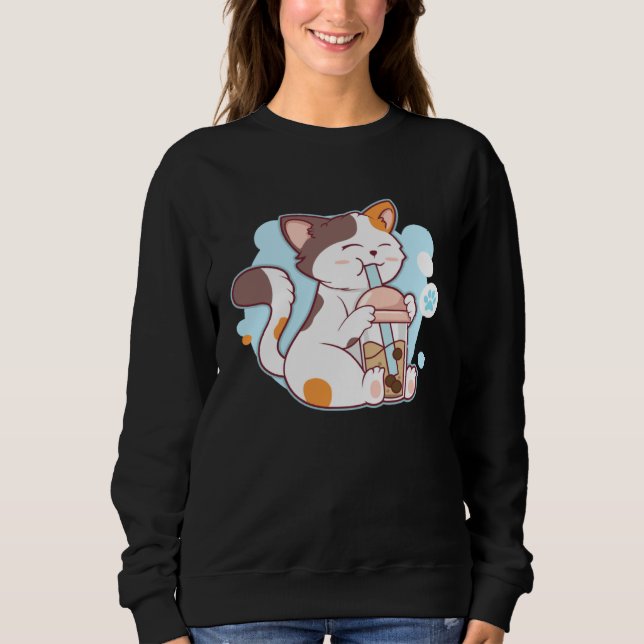Cute Cat Drinking Bubble Tea  Tea  Costume Sweatshirt (Vorderseite)