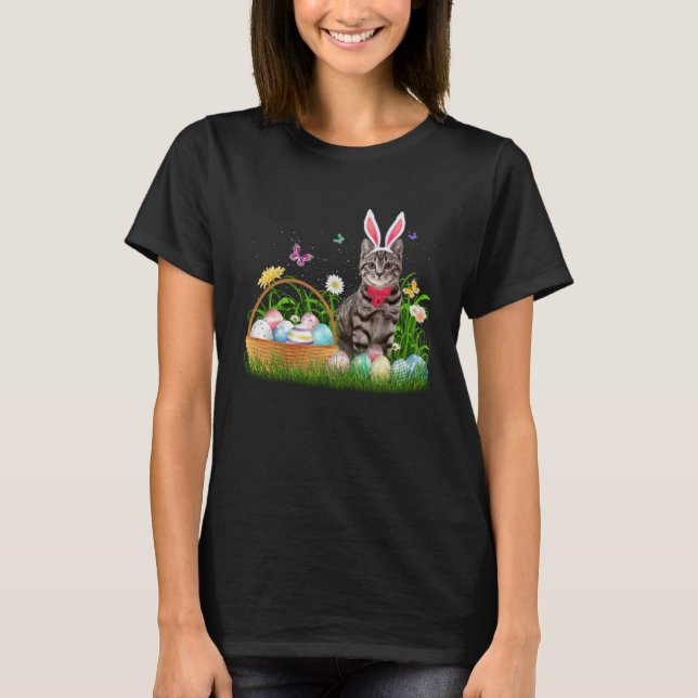 Cute Cat Easter Day Bunny Eggs Costume  Mens Women T-Shirt (Vorderseite)