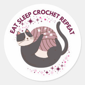 Cute Cat Eat Sleep Crochet Repeat Runder Aufkleber