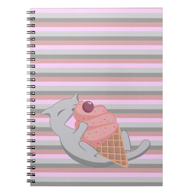 Cute Cat Eating Ice Cream Striped Notizblock (Vorderseite)