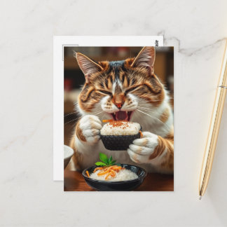 Cute Cat Eating Sushi Roll Postkarte