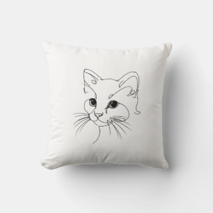 Cute Cat Face One-Line Minimalist Art Kissen