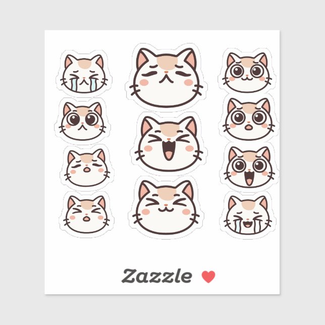 Cute Cat Facial Expressions Sticker Sheet (Blatt)