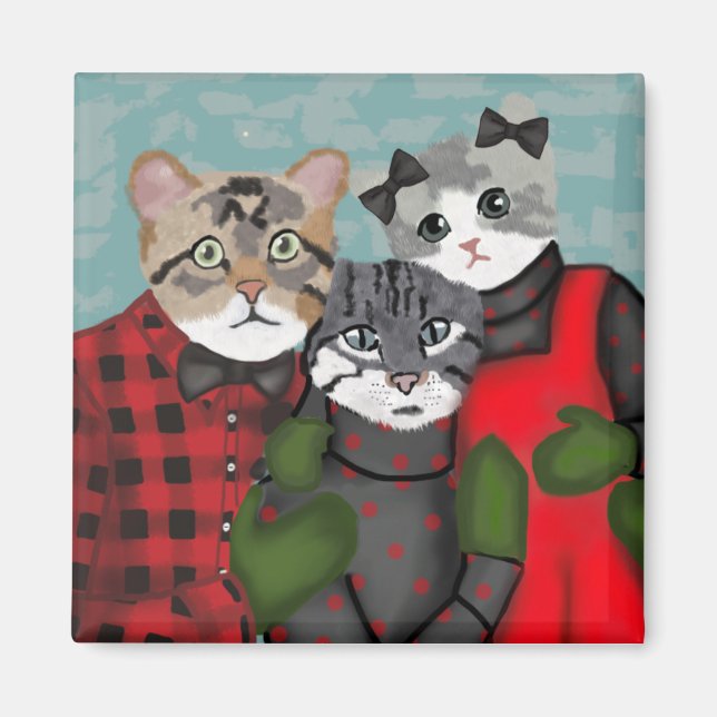 Cute Cat Family Christmas Magnet (Vorne)