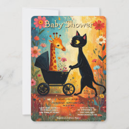Cute Cat Giraffe Baby Shower Invitation Einladung