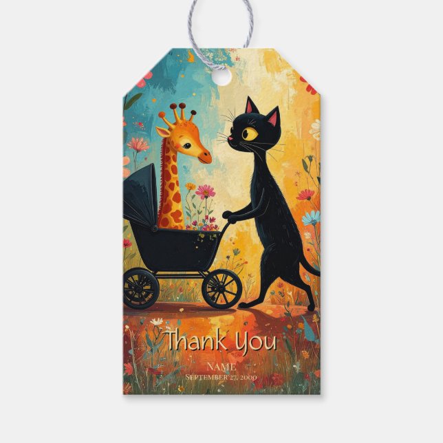 Cute Cat Giraffe Gift Tag Geschenkanhänger (Vorderseite)