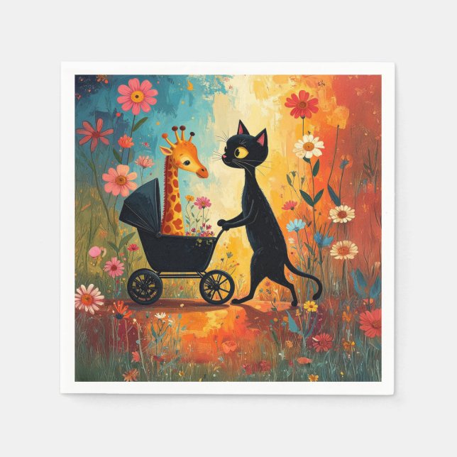 Cute Cat Giraffe Napkins Serviette (Vorderseite)