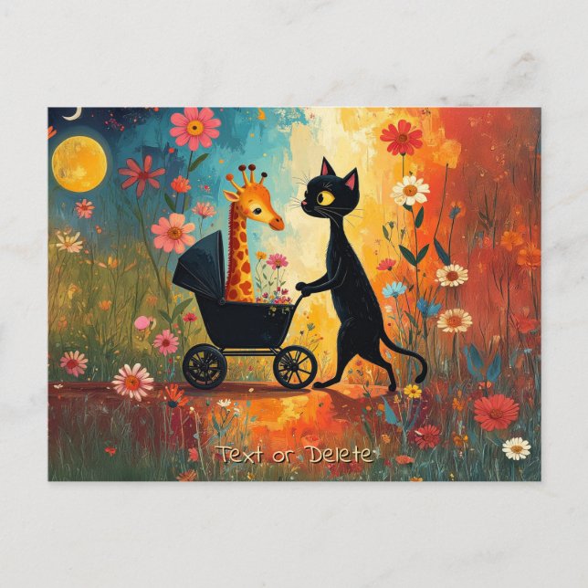 Cute Cat Giraffe Postcard Postkarte (Vorderseite)