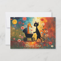 Cute Cat Giraffe Thank You Card