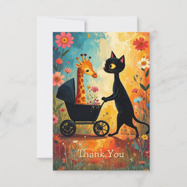 Cute Cat Giraffe Thank You Card Dankeskarte (Vorderseite)