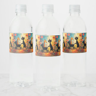 Cute Cat Giraffe Water Bottle Label Wasserflaschenetikett