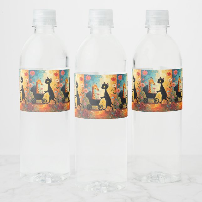 Cute Cat Giraffe Water Bottle Label Wasserflaschenetikett (Flaschen)