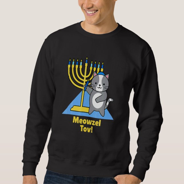 Cute  Cat Hanukkah Family Matching Pajamas Meowzel Sweatshirt (Vorderseite)