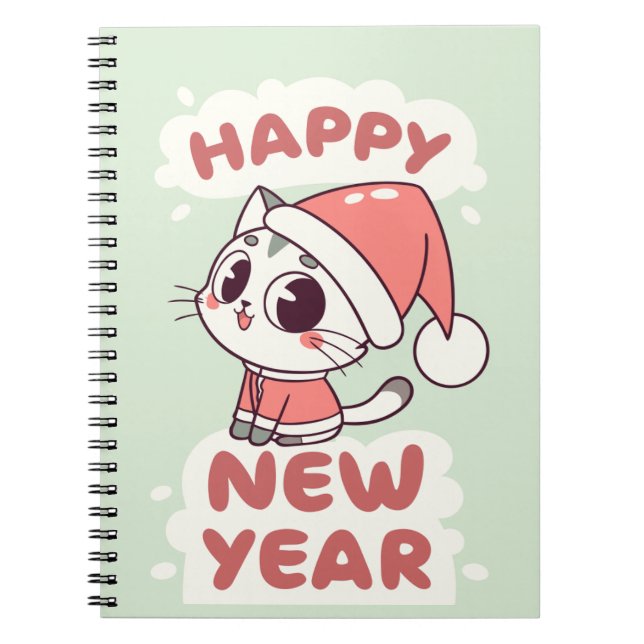 cute cat  happy new year notebook notizblock (Vorderseite)